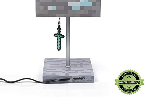 מנורת LED של עפרות עפרות יהלום Minecraft עם מושך חרב יהלום 3D | מנורה בגודל 14 אינץ '